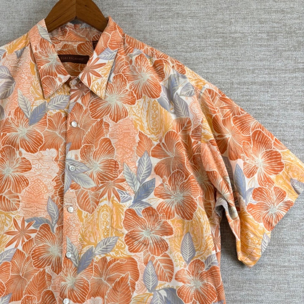 Vintage Tori Richard Cotton Lawn Monstera Fronds Camp Shirt Made in USA Mens 2XL